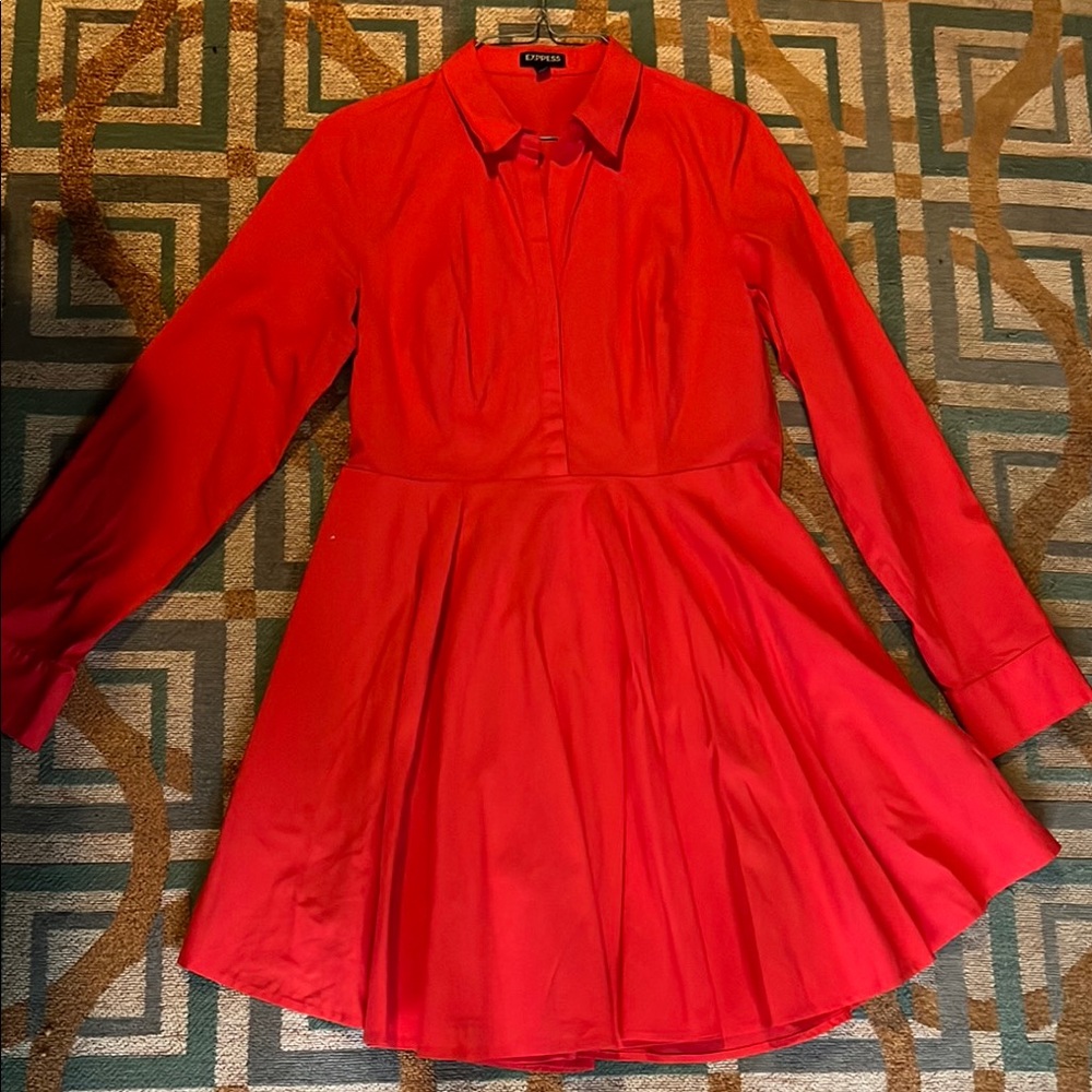 Express Red Buttoned Peplum Dress with Notched Collar